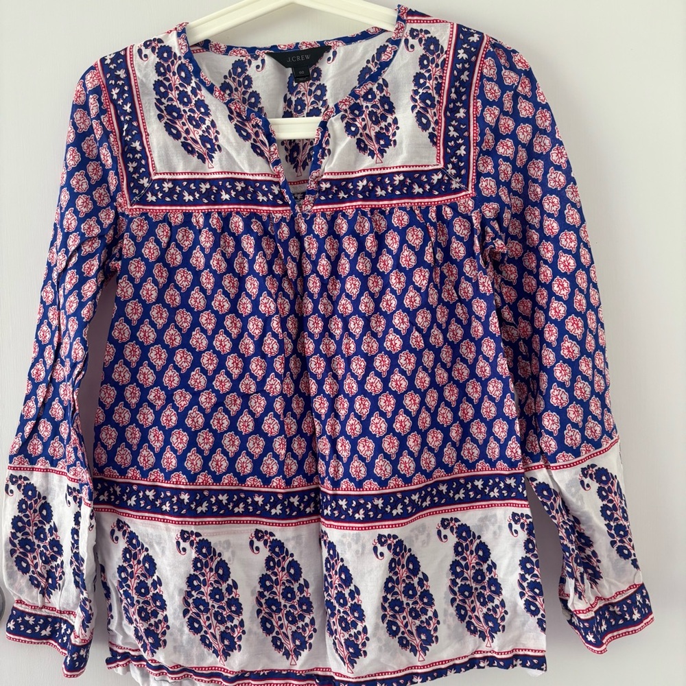J. CREW Mixed Paisley 100% Cotton Tunic Blouse size 00
